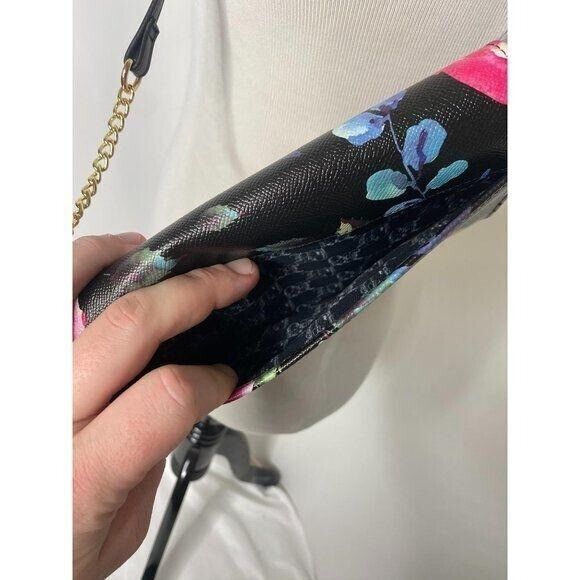Betsey Johnson Xhosa Crossbody Purse Black and Pink Floral Pattern Mini Bag Size - Picture 8 of 11